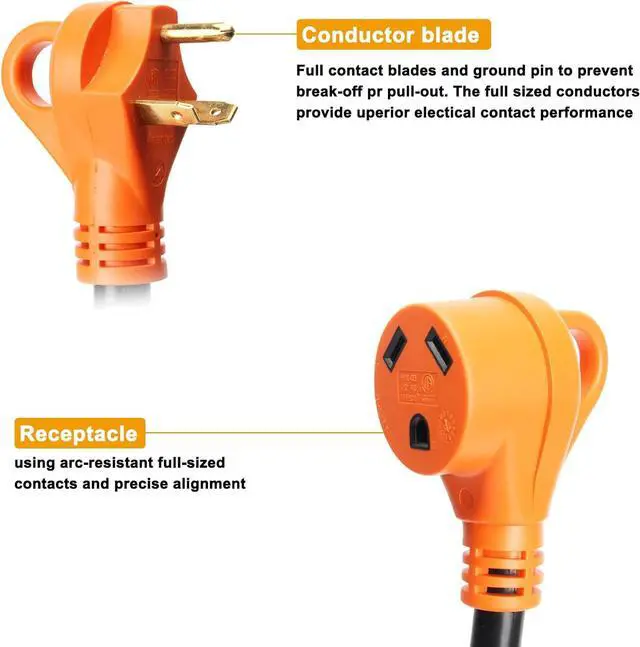 Alt view image 4 of 7 - 30 Amp RV Extension Cord 25 Feet Heavy Duty NEMA TT-30P to TT-30R, 10 Gauge 125 Volt, 3750 Watts, 30A Extention Cord ETL Listed for Camper, Caravan Van Trailer,ETL Listed