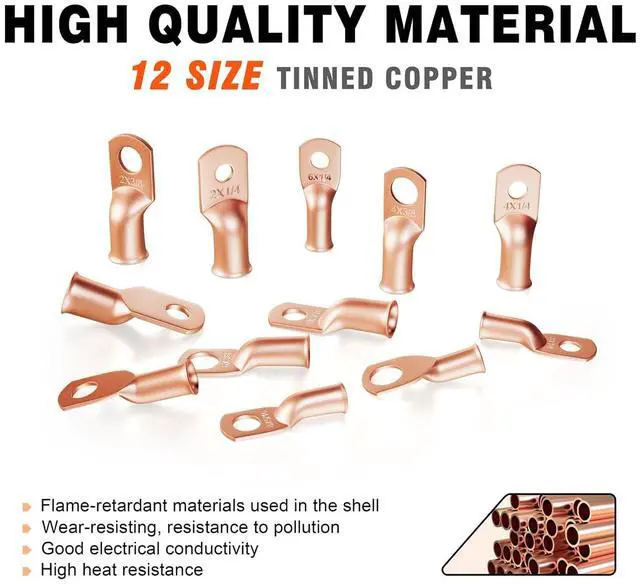 Alt view image 3 of 7 - Sanuke 120Pcs AWG 8 6 4 2 Copper Wire Lugs with Heat Shrink Set, 60Pcs Heavy Duty Battery Cable Closed End Tubular Ring Terminals Connectors with 60Pcs Heat Shrink Tubing