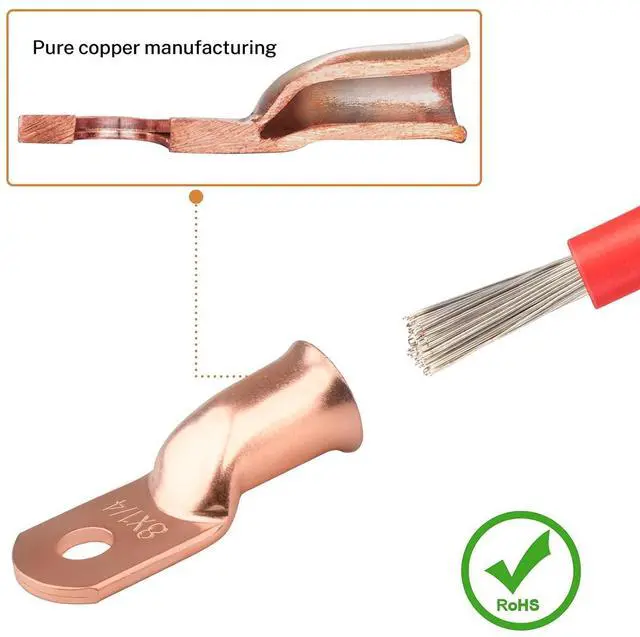 Alt view image 5 of 7 - Sanuke 120Pcs AWG 8 6 4 2 Copper Wire Lugs with Heat Shrink Set, 60Pcs Heavy Duty Battery Cable Closed End Tubular Ring Terminals Connectors with 60Pcs Heat Shrink Tubing