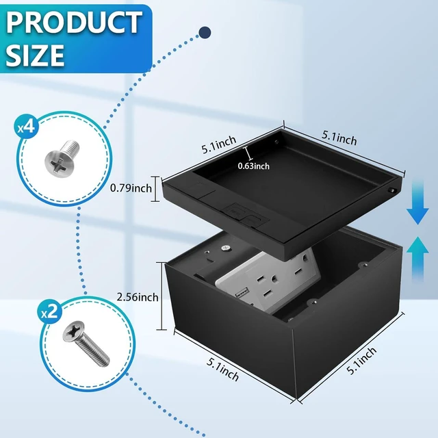 Alt view image 3 of 7 - KYHSHJ Recessed Flat Hidden Socket Kit with Recessed Duplex 15A and 5V 2.4A 1 USB-A Ports &1 USB-C Port USB Charging Ports.Corrosive Resistant Hardware,Black