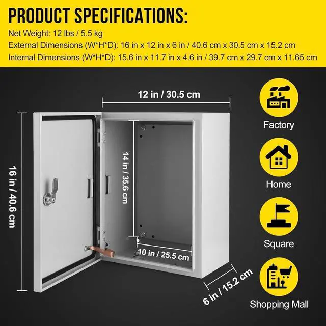 Alt view image 4 of 6 - Outdoor Electrical Box Waterproof, 16x12x6Inch Heavy Duty Power Enclosure with Lockable Lid, Weather Resistant Junction Box for Garden, Patio, Pool