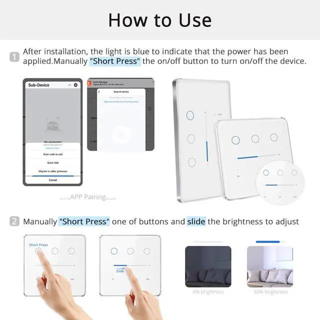 Alt view image 6 of 7 - Tuya Zigbee 3 Gang Dimmer Light Switch Tuya/Smart Life APP Remote Control US EU Standard Switch Percentage Control(A)