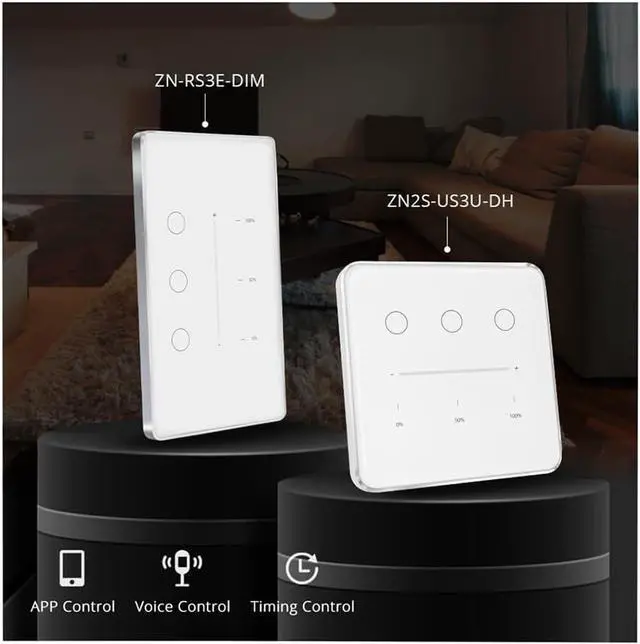 Alt view image 7 of 7 - Tuya Zigbee 3 Gang Dimmer Light Switch Tuya/Smart Life APP Remote Control US EU Standard Switch Percentage Control(A)
