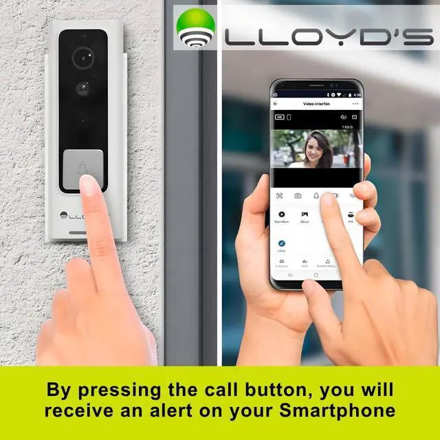 Alt view image 3 of 7 - Lloyd's Advanced Video Doorbell Camera Wireless Outdoor Security with Rechargeable Battery, 2-Way Audio, Full HD 1080P, Supports Night Vision & Cloud/Local Storage, Motion Alerts, No Hub Required