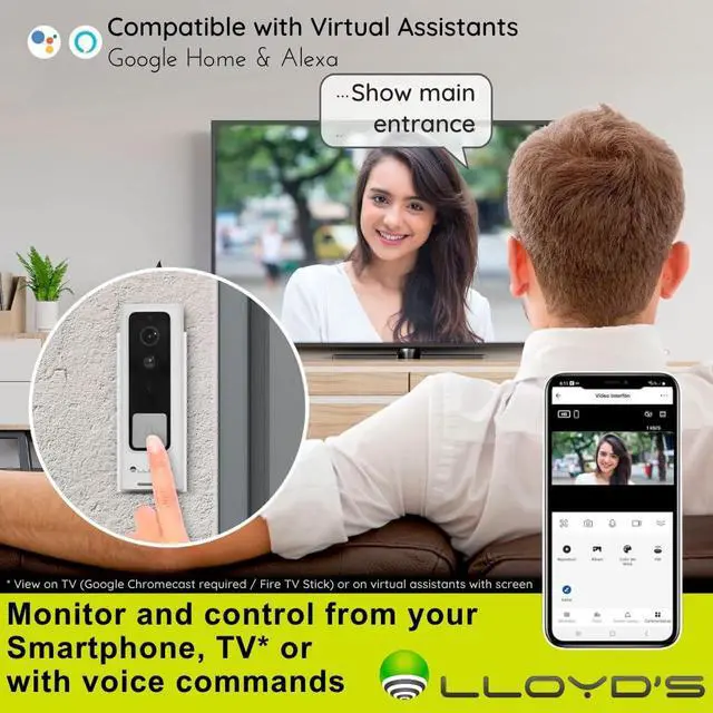 Alt view image 5 of 7 - Lloyd's Advanced Video Doorbell Camera Wireless Outdoor Security with Rechargeable Battery, 2-Way Audio, Full HD 1080P, Supports Night Vision & Cloud/Local Storage, Motion Alerts, No Hub Required