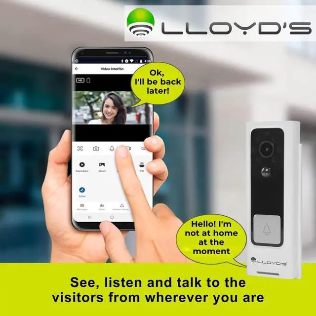 Alt view image 6 of 7 - Lloyd's Advanced Video Doorbell Camera Wireless Outdoor Security with Rechargeable Battery, 2-Way Audio, Full HD 1080P, Supports Night Vision & Cloud/Local Storage, Motion Alerts, No Hub Required