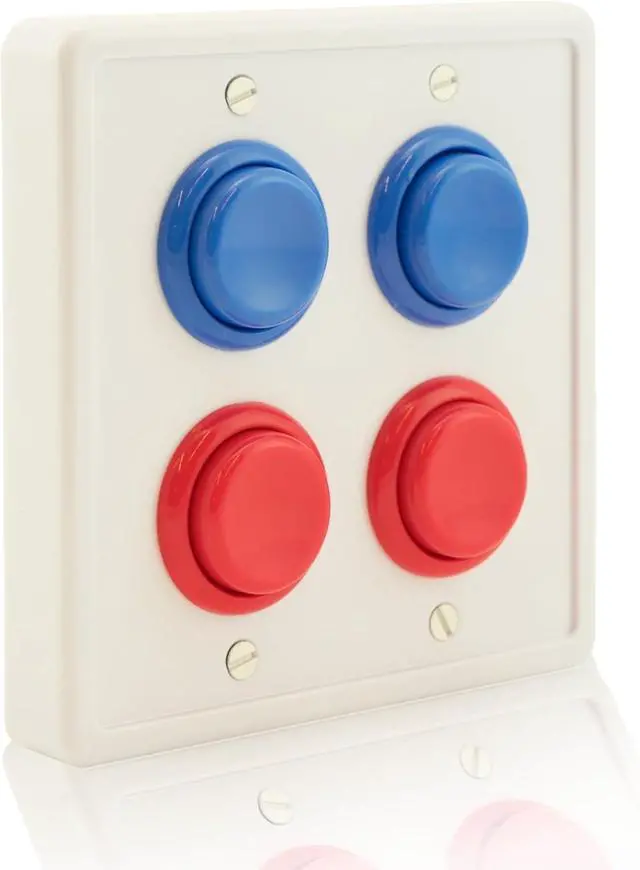 Main image of Arcade Light Switch Plate Cover, (White/Red Red,Blue Blue) Double Switch, 2-Gang Standard Size Rocker Wall Plate, Game Room Decorator, Kid Bedroom Wallplate, Faceplate Replacement