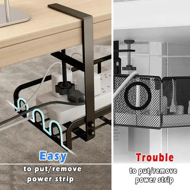 Alt view image 3 of 6 - Sleclean Under Desk Cable Management Tray,2 Pack, Upgraded Long Arm Clamp, 16.6"x7.1" No Drill Steel Desk Cable Organizers, Cable Tray with Clamp for Desk Wire Management,Home-No Damage to Desk