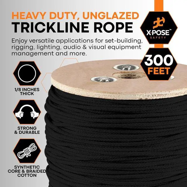 Alt view image 3 of 7 - Black Unglazed Trickline Rope - 600 ft x 1/8 inch Theatrical Tie Line Heavy Duty Spool, Cable Management and Wire Tie - for Theatre, Stage Decor, Rigging and Utility Applications