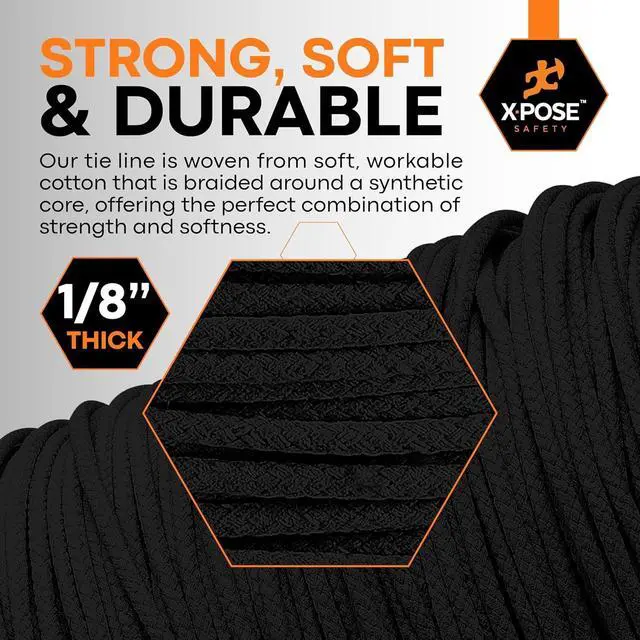 Alt view image 4 of 7 - Black Unglazed Trickline Rope - 600 ft x 1/8 inch Theatrical Tie Line Heavy Duty Spool, Cable Management and Wire Tie - for Theatre, Stage Decor, Rigging and Utility Applications