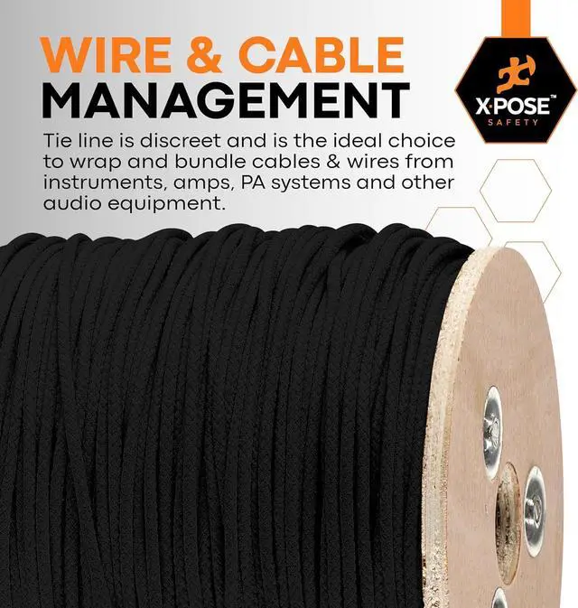 Alt view image 6 of 7 - Black Unglazed Trickline Rope - 600 ft x 1/8 inch Theatrical Tie Line Heavy Duty Spool, Cable Management and Wire Tie - for Theatre, Stage Decor, Rigging and Utility Applications