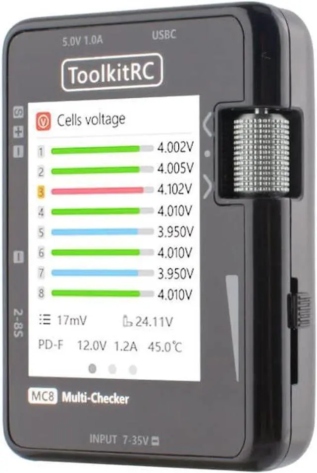 Alt view image 2 of 7 - ToolkitRC MC8 Mini Size Cell Checker 32 Bit Battery Multi-Checker PWM Output PPM SBUS Readout for lipos ESC Servo Tester Tool Multi Tool with USB-C Fast Charging