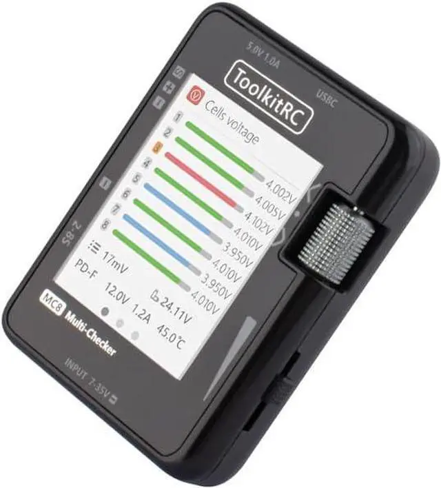 Alt view image 3 of 7 - ToolkitRC MC8 Mini Size Cell Checker 32 Bit Battery Multi-Checker PWM Output PPM SBUS Readout for lipos ESC Servo Tester Tool Multi Tool with USB-C Fast Charging