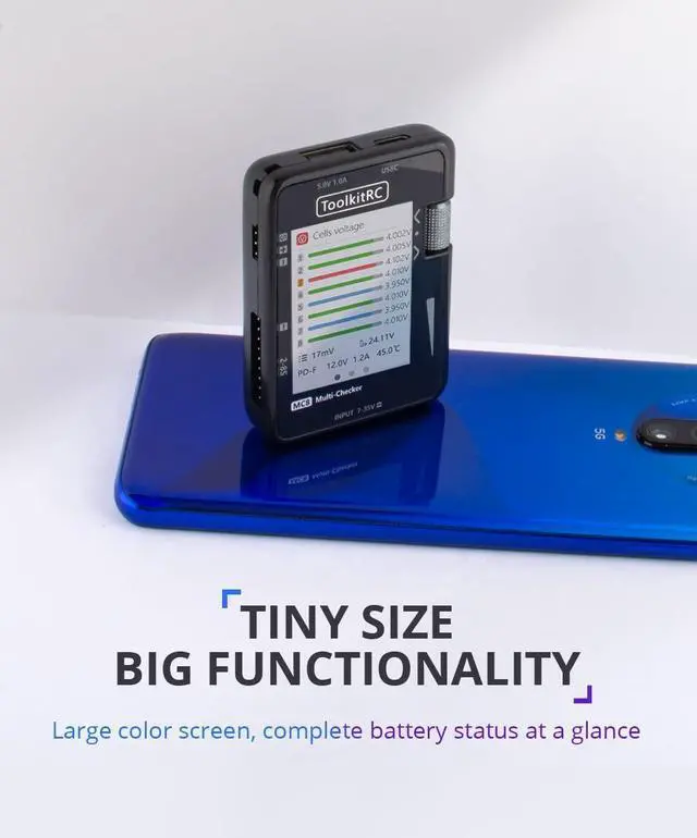 Alt view image 7 of 7 - ToolkitRC MC8 Mini Size Cell Checker 32 Bit Battery Multi-Checker PWM Output PPM SBUS Readout for lipos ESC Servo Tester Tool Multi Tool with USB-C Fast Charging