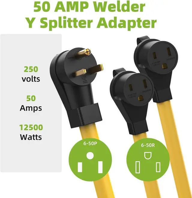 Alt view image 5 of 7 - 50 Amp Welder Y Splitter Adapter, NEMA 6-50P to Dual 6-50R, Heavy Duty 250V Splitter Cord for Welding Equipment, ETL Certified