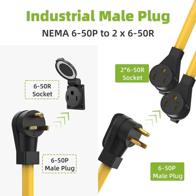Alt view image 7 of 7 - 50 Amp Welder Y Splitter Adapter, NEMA 6-50P to Dual 6-50R, Heavy Duty 250V Splitter Cord for Welding Equipment, ETL Certified
