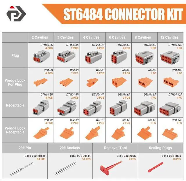 Alt view image 2 of 7 - JRready ST6484 Deutsch DTM Connector Kit 2 3 4 6 8 12 Pin Deutsch Connector Kit with Size 20 Solid Contacts 20-22AWG,Removal Tools