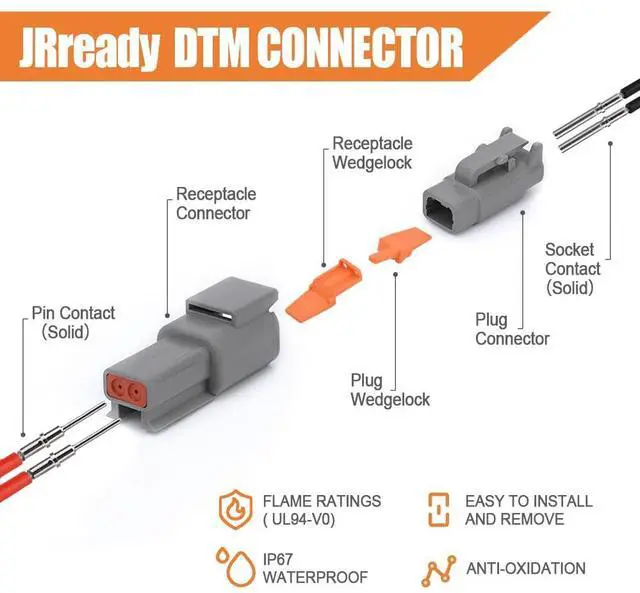 Alt view image 6 of 7 - JRready ST6484 Deutsch DTM Connector Kit 2 3 4 6 8 12 Pin Deutsch Connector Kit with Size 20 Solid Contacts 20-22AWG,Removal Tools
