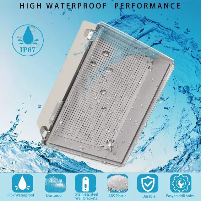 Alt view image 2 of 6 - Waterproof Electrical Box with Mounting Plate, IP67 Junction Box Stainless Steel Latch Hinged Clear Cover Project Enclosure with Wall Bracket and 2 Glands 15.7" x 11.8" x 7.1"
