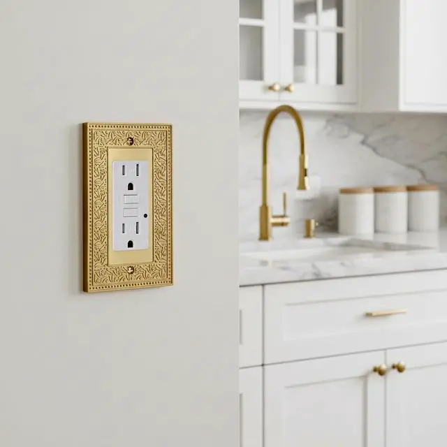 Alt view image 4 of 7 - Rio Salto Laurel Collection Gold Light Switch Cover Plate Medium Size 5" x 3.19" Brushed Brass Single Metal Rocker Decor Outlet Cover, Luxury Decorative Gold Switch Plates 4 Pack
