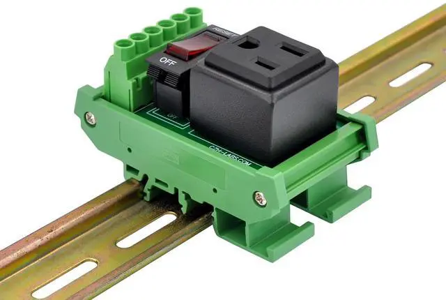 Alt view image 6 of 6 - DIN Rail Mount AC 120V NEMA 5-15R Receptacle Outlet Power Module, with Rocker Switch Thermal Circuit Breaker Overload Protector