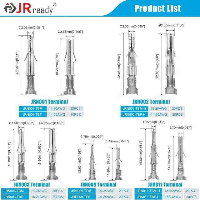Alt view image 2 of 6 - JRready ST6527 150Pairs Pins Terminal Kit 093" 062" Mini-Fit Jr. MLX Micro-Fit Car Automotive Terminals Electrical Pin Connectors 14-20AWG 18-24AWG 20-24AWG Single Pin Sockets Contact Standard Molex