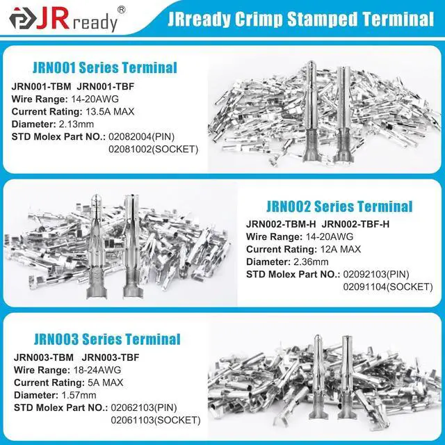Alt view image 3 of 6 - JRready ST6527 150Pairs Pins Terminal Kit 093" 062" Mini-Fit Jr. MLX Micro-Fit Car Automotive Terminals Electrical Pin Connectors 14-20AWG 18-24AWG 20-24AWG Single Pin Sockets Contact Standard Molex