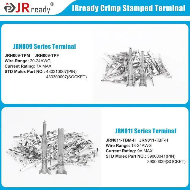 Alt view image 4 of 6 - JRready ST6527 150Pairs Pins Terminal Kit 093" 062" Mini-Fit Jr. MLX Micro-Fit Car Automotive Terminals Electrical Pin Connectors 14-20AWG 18-24AWG 20-24AWG Single Pin Sockets Contact Standard Molex