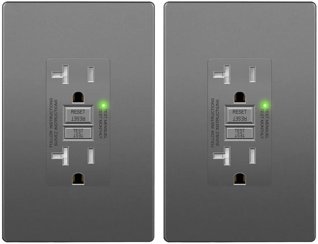Main image of LIDER 20A GFCI Outlet, Tamper-Resistant Receptacle with Self-Test, LED Indicator, ETL Listed, Anti-Interference (No-False-Trip) Protection, Commercial, Screwless Wall Plate, Space Gray, 2 Pack