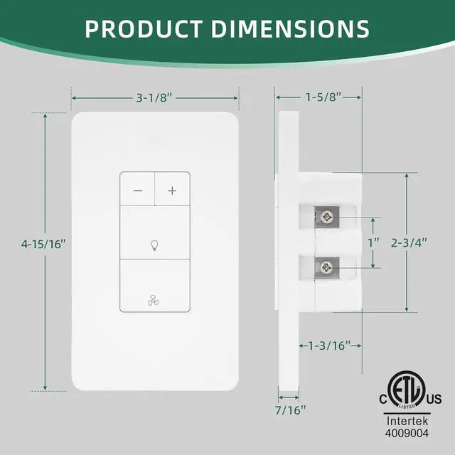 Alt view image 5 of 7 - Akicon Dimmer Switch for Exhaust Fan with Light, Single Pole Fan Light Switch, Neutral Wire Needed, White