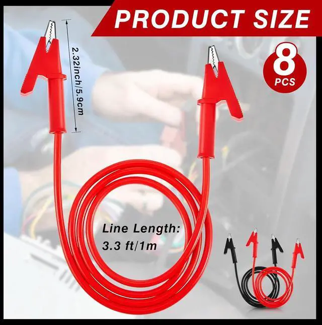 Alt view image 2 of 7 - Dunzy 8 Pcs 14 Gauge Jumper Wires Alligator Clips to Alligator Clip Electrical Test Wires Set Silicone Flexible Cable for Electrical Testing (3.3 Ft)
