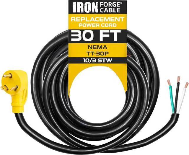 Main image of Iron Forge Cable 30 Amp 30 ft RV Replacement Cord, 10/3 Gauge 30 Amp RV Extension Cord, NEMA TT-30P to Open End 3 Wire, 10 Gauge Heavy Duty STW Electrical Wire for Camper