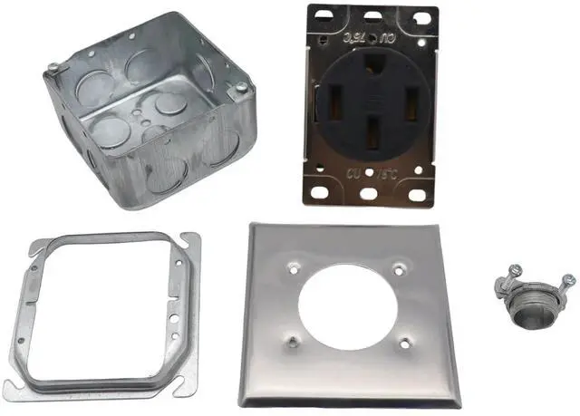 Alt view image 3 of 7 - Industrial Grade NEMA 14-50R 50 Amp Receptacle with Quick Wiring for Generators, Surface Mount for Welding Equipment, Galvanized Iron and Stainless Steel