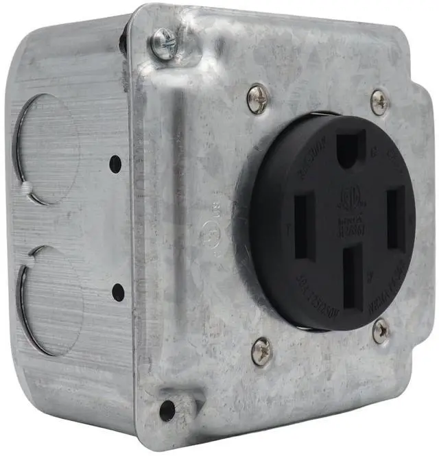 Alt view image 4 of 7 - NEMA 14-50R Heavy Duty 50 Amp Power Outlet Receptacle for RV EV Charging, Surface Or Flush Mount for Homes, Warehouses, 4.57x4.53x2.87in