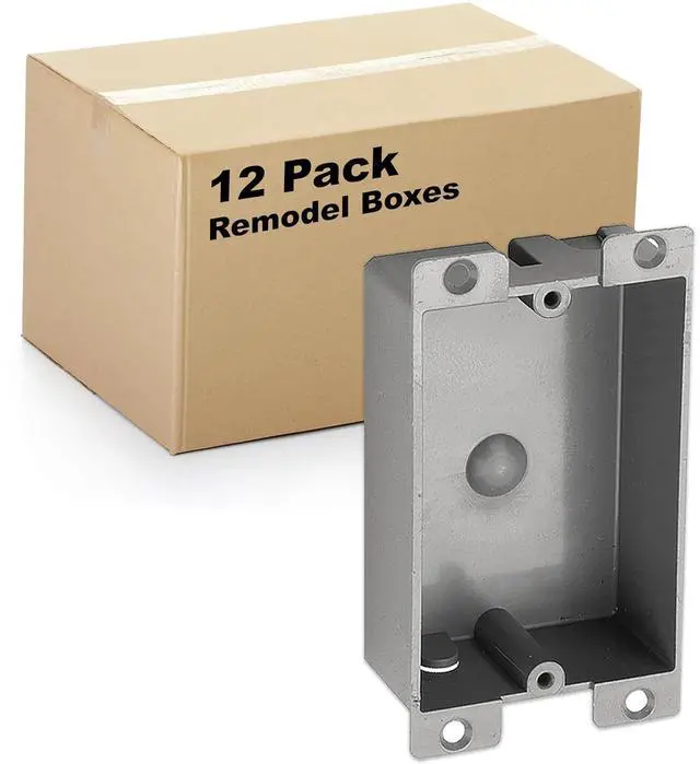 Main image of Old Work Round Electrical Box, One-Gang Grey PVC Junction Box, Electrical Old Work Box with Built-in Mounting Tabs, Mounting Wings, 2-Hour Fire Rated Walls (12, 8 Cubic Inch Box)