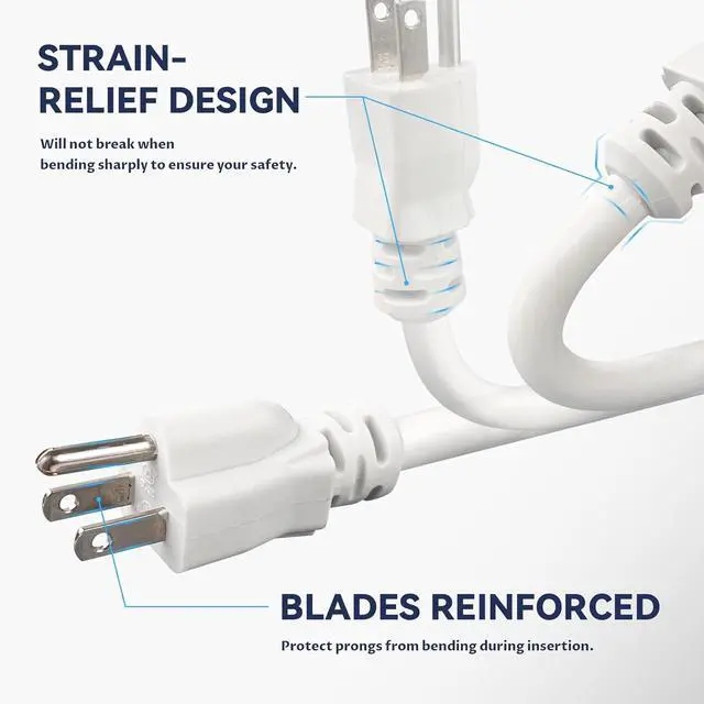 Alt view image 3 of 7 - 50 Ft Heavy Duty Outdoor Extension Cord Waterproof - 12/3 SJTW 15A 1875W White Extension Cable with 3 Prong Grounded Plug, Waterproof Electric Cable for Lawn, Garden, Appliances, UL Listed