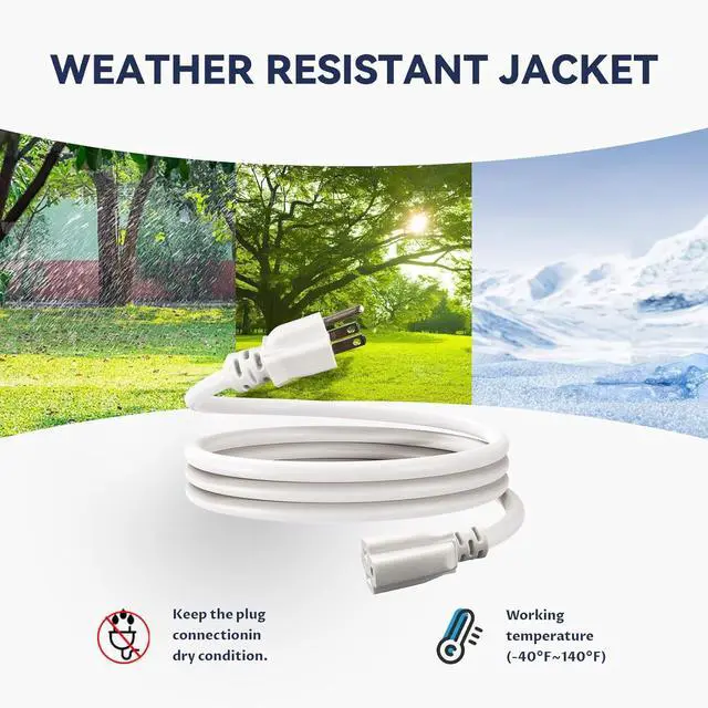 Alt view image 5 of 7 - 50 Ft Heavy Duty Outdoor Extension Cord Waterproof - 12/3 SJTW 15A 1875W White Extension Cable with 3 Prong Grounded Plug, Waterproof Electric Cable for Lawn, Garden, Appliances, UL Listed