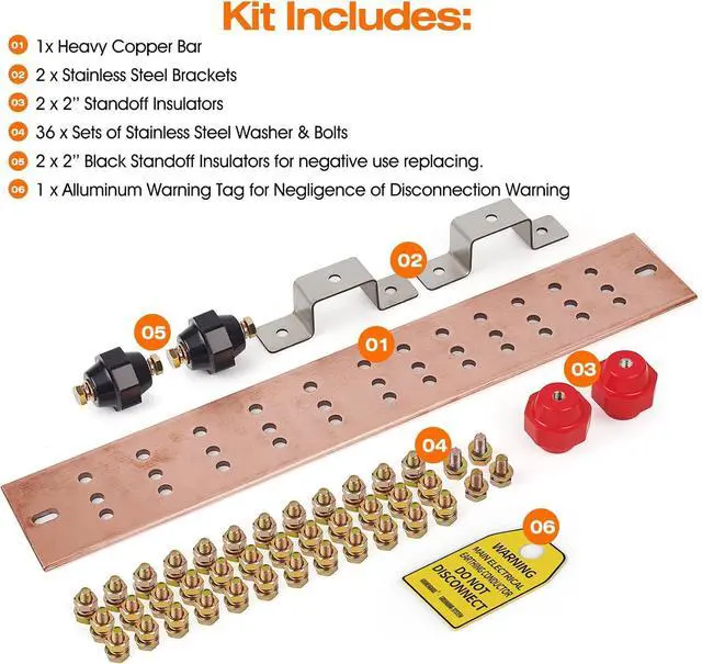 Alt view image 5 of 7 - 24" Ground Bar Kit,4'' Wide Heavy Duty Ground Bars Copper Bus Bar with 2500V 2'' x 2'' Standoff Insulators Made of UL Recognized Material (Copper Ground Bar 24" x 4'' x 1/4'')