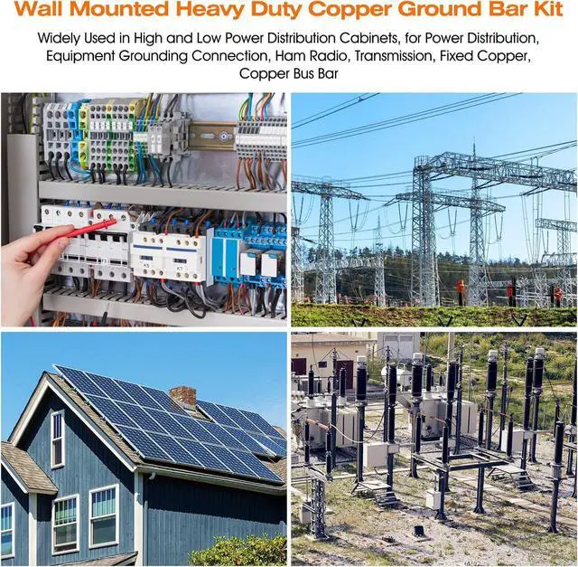 Alt view image 7 of 7 - 24" Ground Bar Kit,4'' Wide Heavy Duty Ground Bars Copper Bus Bar with 2500V 2'' x 2'' Standoff Insulators Made of UL Recognized Material (Copper Ground Bar 24" x 4'' x 1/4'')