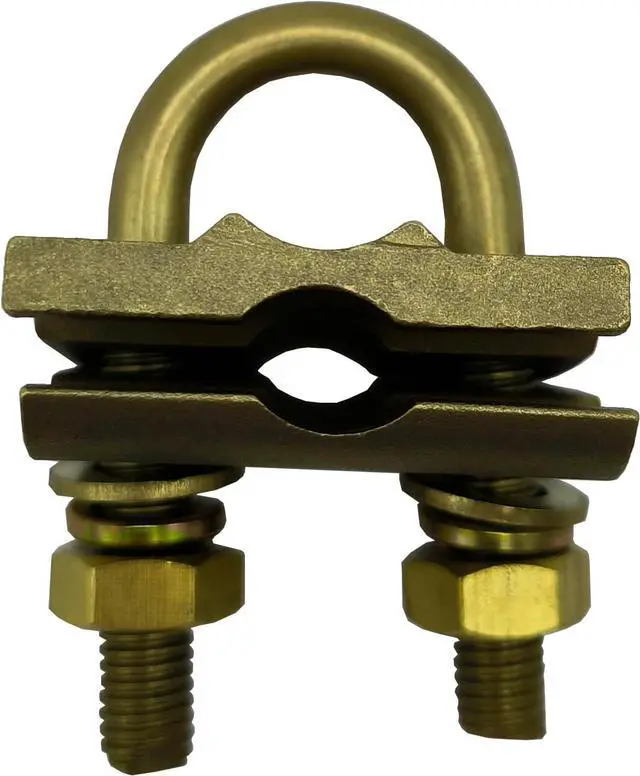 Alt view image 2 of 5 - Brass U Bolt Ground Clamp with 2 Conductors,4/0-4AWG Wire Range, 1/2-3/4Ground Rods or Pipe Size (U bolt 10pcs pack)