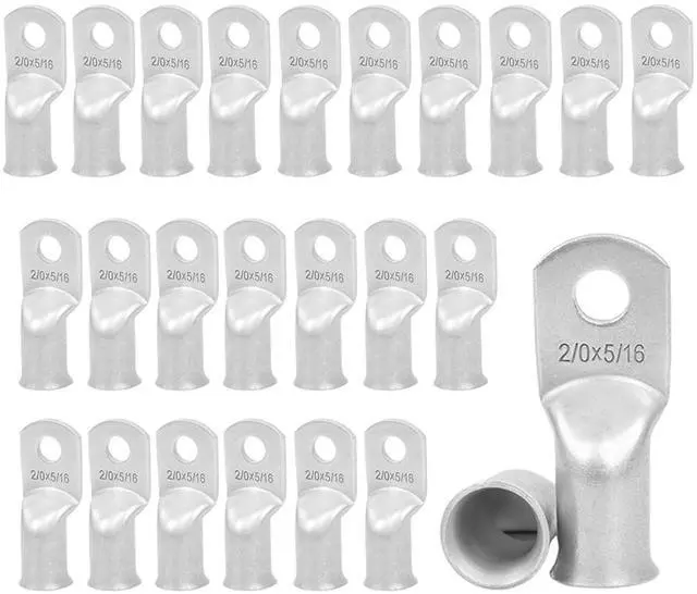 Main image of 25Pcs 2/0 AWG 5/16"(M8) Stud Tinned Copper Ring Terminals Battery Cable Ends Wire Lugs 2/0 Gauge Battery Cable Lugs Heavy Duty Cable Lugs Bare Copper Eyelets Tubular Ring Terminal Connectors