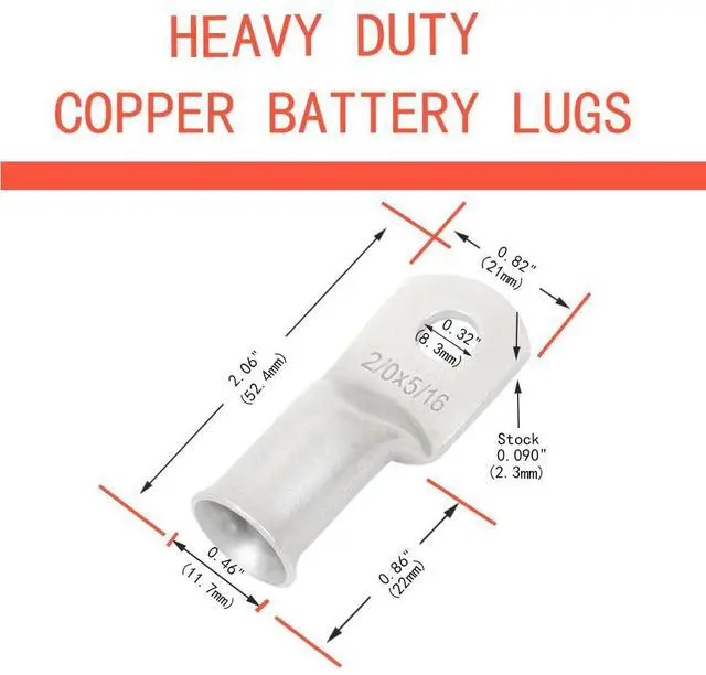Alt view image 3 of 6 - 25Pcs 2/0 AWG 5/16"(M8) Stud Tinned Copper Ring Terminals Battery Cable Ends Wire Lugs 2/0 Gauge Battery Cable Lugs Heavy Duty Cable Lugs Bare Copper Eyelets Tubular Ring Terminal Connectors