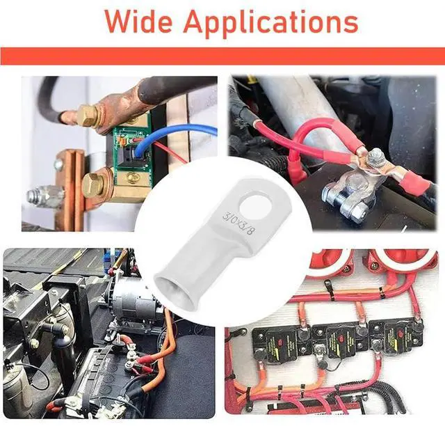 Alt view image 5 of 6 - 25Pcs 2/0 AWG 5/16"(M8) Stud Tinned Copper Ring Terminals Battery Cable Ends Wire Lugs 2/0 Gauge Battery Cable Lugs Heavy Duty Cable Lugs Bare Copper Eyelets Tubular Ring Terminal Connectors