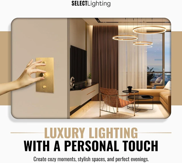 Alt view image 5 of 7 - 1-Gang Satin Solid Brass Rotary Dimmer Switch, 15A 120V AC Wall Mount, TRIAC/Leading Edge 1-Way Compatible, Dimmable LED Light Control with Knob, Faceplate & Dimming Module