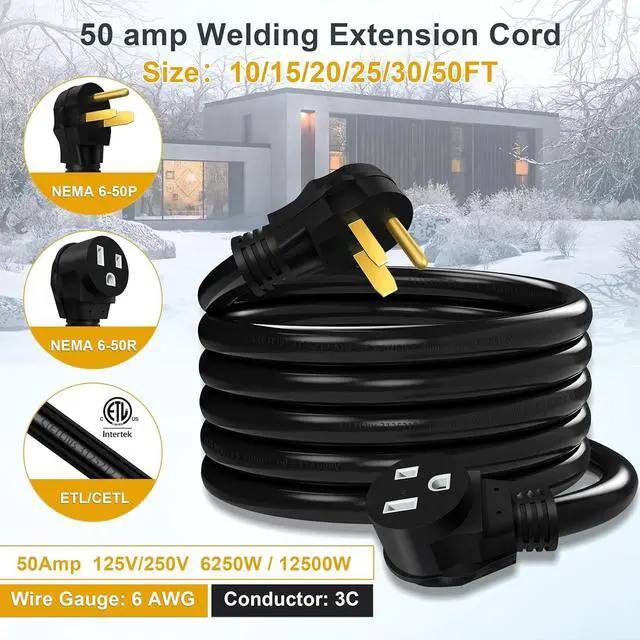 Alt view image 2 of 6 - Welding Cord 6 AWG, 10FT, Welding Extension Cords 50 amp, 125V/250V Welding Power Cord NEMA 6-50P to NEMA 6-50R