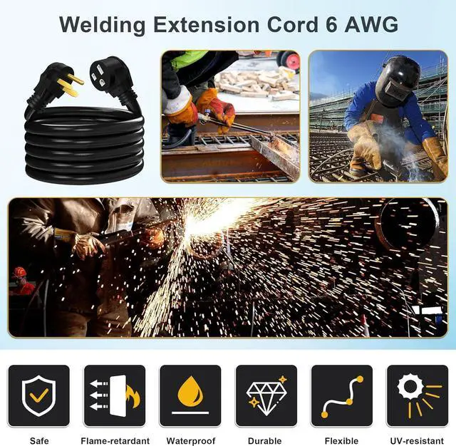 Alt view image 3 of 6 - Welding Cord 6 AWG, 10FT, Welding Extension Cords 50 amp, 125V/250V Welding Power Cord NEMA 6-50P to NEMA 6-50R