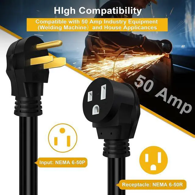 Alt view image 4 of 6 - Welding Cord 6 AWG, 10FT, Welding Extension Cords 50 amp, 125V/250V Welding Power Cord NEMA 6-50P to NEMA 6-50R