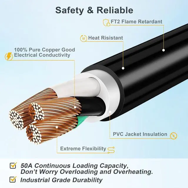 Alt view image 5 of 6 - Welding Cord 6 AWG, 10FT, Welding Extension Cords 50 amp, 125V/250V Welding Power Cord NEMA 6-50P to NEMA 6-50R