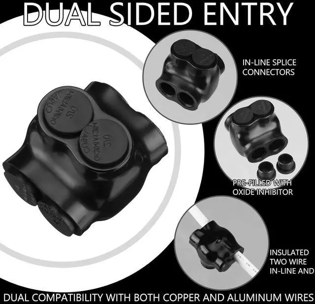 Alt view image 4 of 6 - Copkim 5 Pcs 2 Port Insulated Wire Connectors Aluminum Inline Splice Tap Connector Pre-Filled Oxide Inhibitor Dual Entry for Electrical Wires Application (2-14 Wire Range,Slotted or 5/32" Allen Hex)