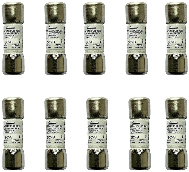 Main image of 10-Pack New SC-8 SC-8A SC 8A 600Vac Time Delay Fuse,BP/SC-8A Current Limiting Class G Rejection Cartridge Fuses